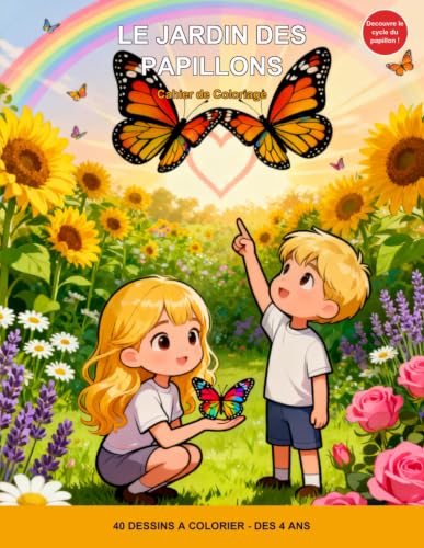 Couverture de Le Jardin des Papillons -- Coloriage Enfant des 4 ans: 40 papillons et fleurs a colorier, trait epais facile, grand format -- cadeau fille et garcon 4 a 6 ans